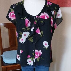 Joneswear- Floral Black and Pink Women's Blouse